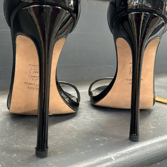 Stuart Weitzman Patent Leather Sky High Stiletto Heels 5 Inches Nudist - 8M - Picture 9 of 16